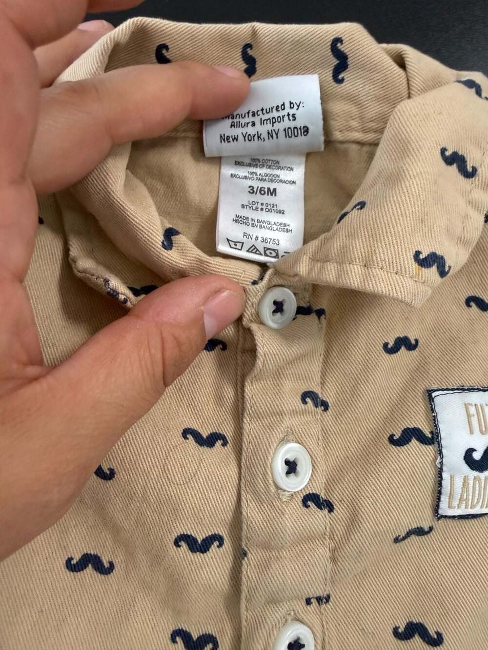 Allura Imports Future Ladies Man Mustache Print Romper Size 3/6M